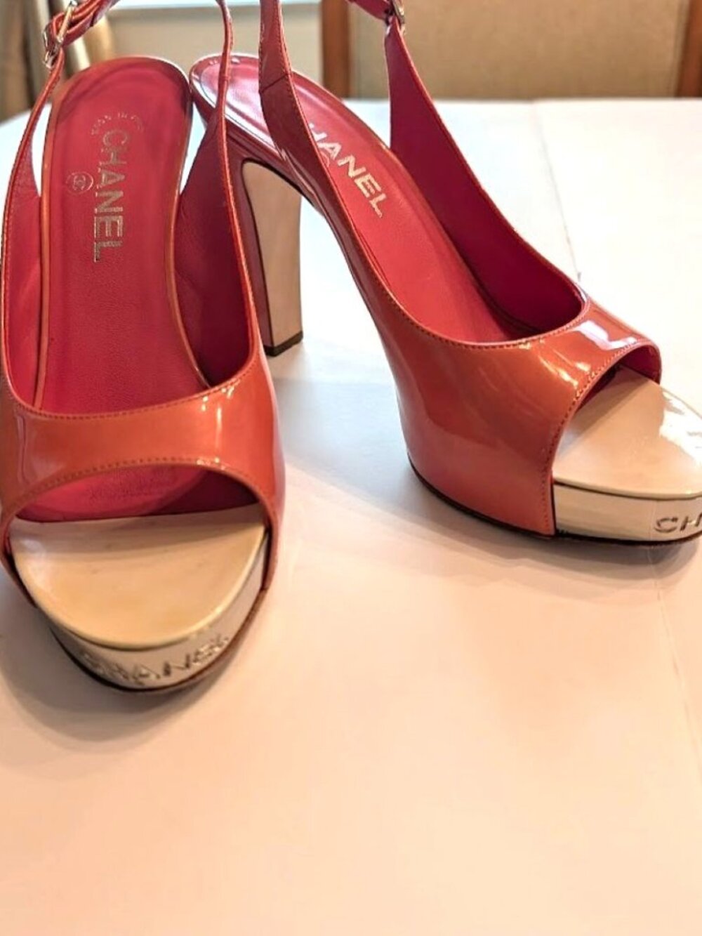 Chanel Patent leather platform slingback pump